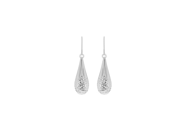 Sterling Silver Rhodium Plated Diamond Cut Large Teardrop Earrings