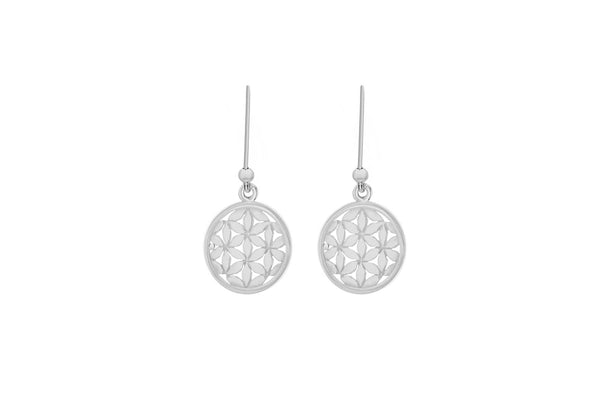 Sterling Silver 13mm x 25.5mm Geometri Pattern Disc Drop Earrings