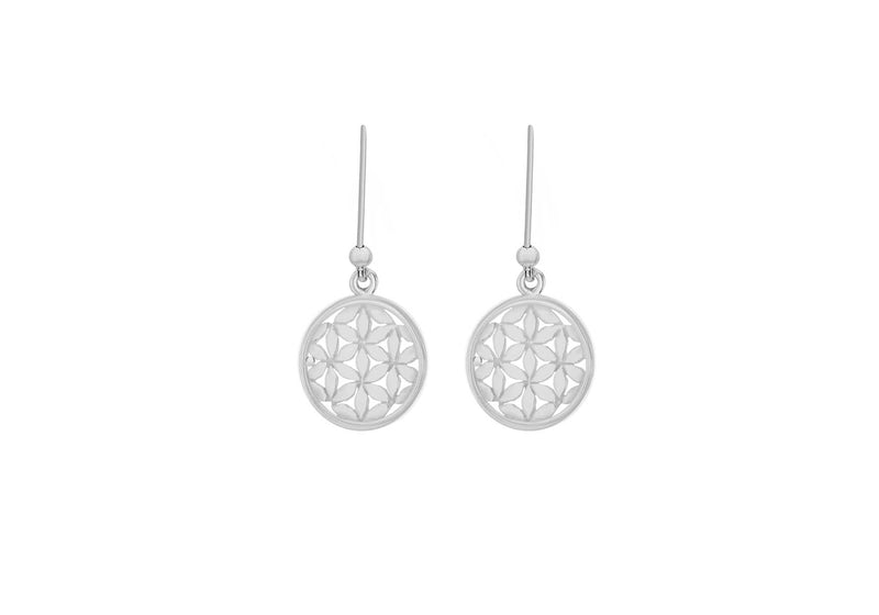 Sterling Silver 13mm x 25.5mm Geometri Pattern Disc Drop Earrings