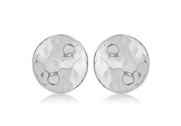 Sterling Silver 9.8mm Round Hammered Disc Stud Earrings 