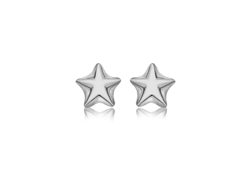 Sterling Silver Rhodium Plated 4.8mm x 4.7mm Star Stud Earrings