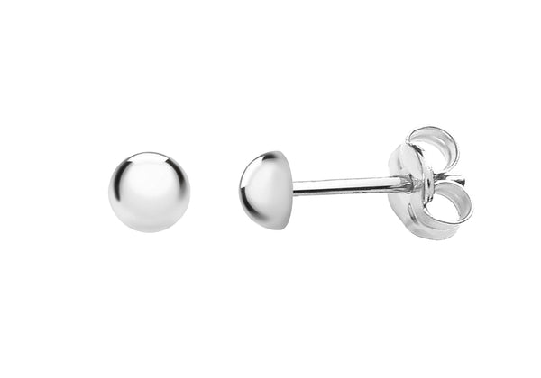 Sterling Silver Rhodium Plated 4mm Half-Ball Stud Earrings