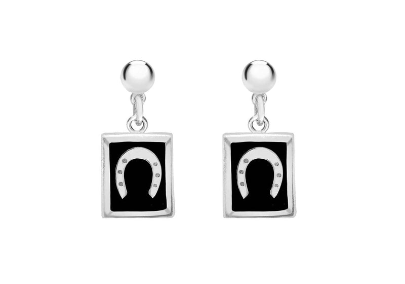 Sterling Silver Black Enamel Horseshoe Earrings