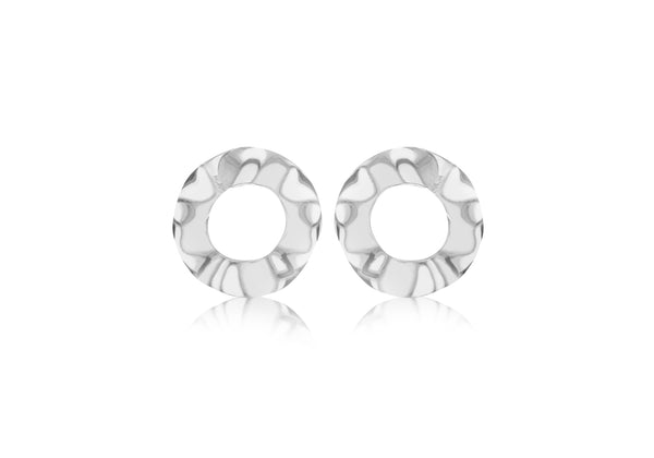 Sterling Silver Wavy Circle Stud Earrings 