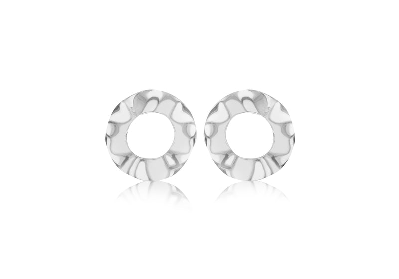 Sterling Silver Wavy Circle Stud Earrings 