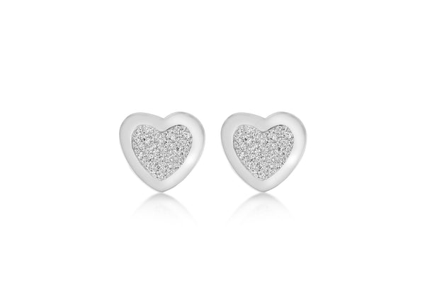 Sterling Silver 8mm x 7.5mm Heart Stardust Stud Earrings