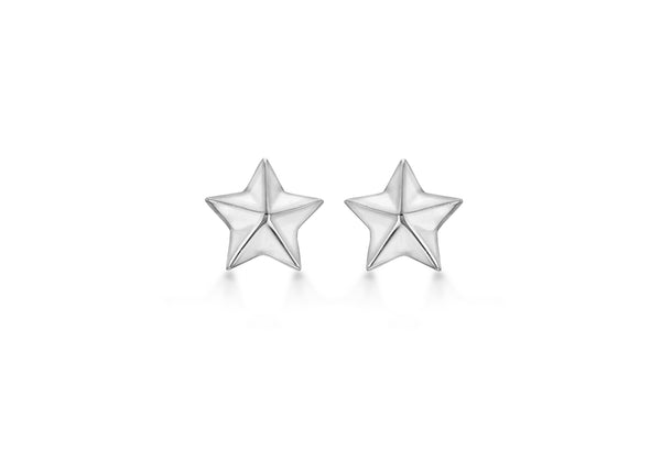 Sterling Silver Rhodium Plated 9.5mm x 9.8mm Star Stud Earrings