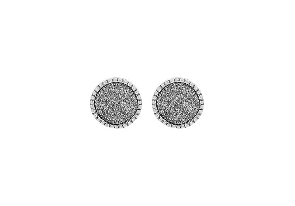 Sterling Silver Rhodium Plated 7mm Stardust Circle Stud Earrings