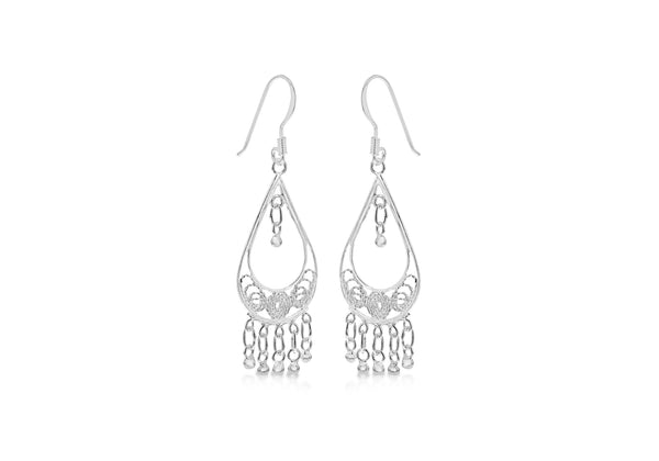 Sterling Silver Ornate Fancy Drop Earrings 