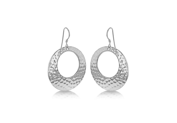 Sterling Silver Rhodium Cutout Hammered Drop Earrings 