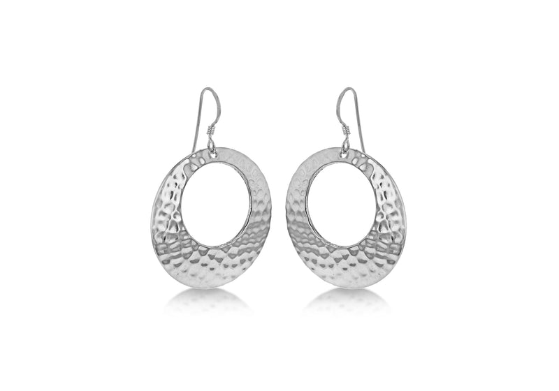 Sterling Silver Rhodium Cutout Hammered Drop Earrings 