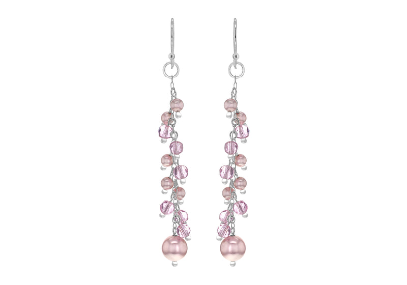 Sterling Silver Pearl & Crystal Drop Earrings 