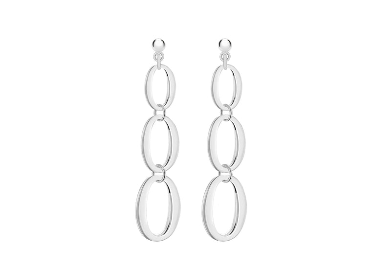 Sterling Silver Tri-Oval Cutout Drop Earrings 