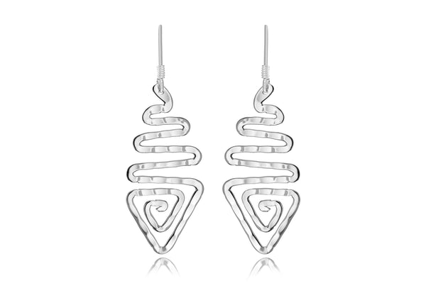 Sterling Silver Tri-Wave Triangle Drop Earrings 