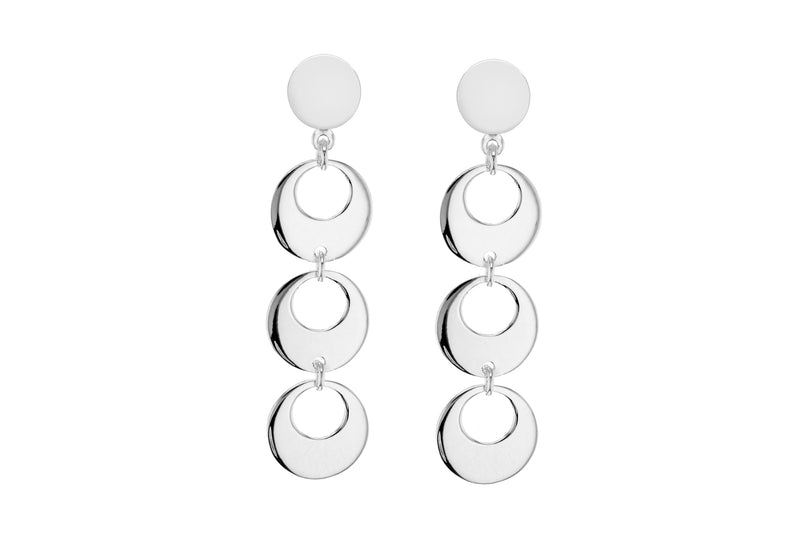 Sterling Silver Triple CutoCut Disc Drop Earrings