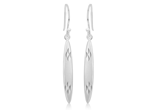 Sterling Silver Diamond Cut Ellipse Shaped Drop Earrings