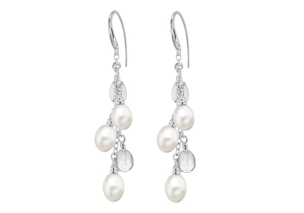 Sterling Silver Pearl and Bead Drop Earrings