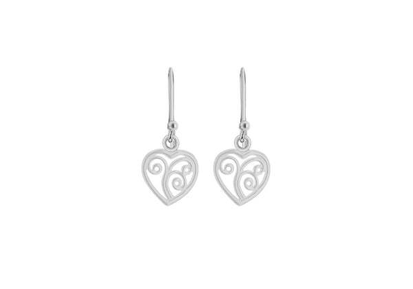 Sterling Silver Filigree Heart Drop Earrings