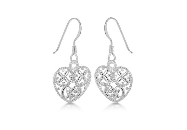 Sterling Silver Filigree Heart Earrings 