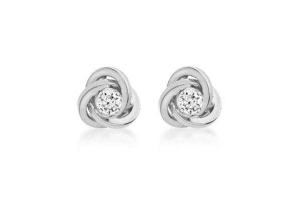 9ct Sterling Silver Zirconia  7mm Knot Stud Earrings