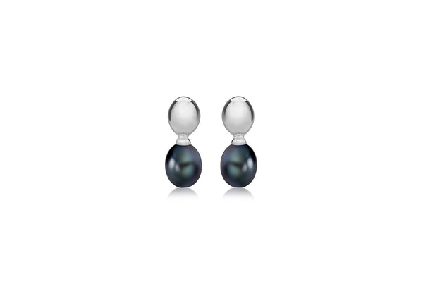 Sterling Silver Black Pearl 5mm x 15mm Drop Earrings