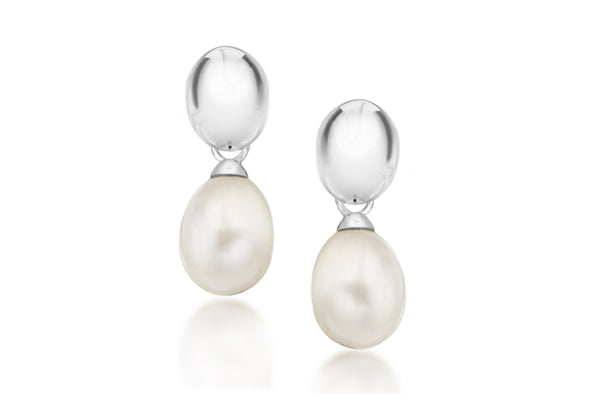 Sterling Silver White Pearl 7mm x 28mm Drop Earrings