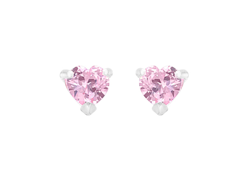 Sterling Silver 5mm Pink Zirconia  Heart Stud Earrings