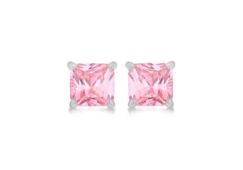 SILVER 5MM SQUARE PINK Zirconia  EARR9