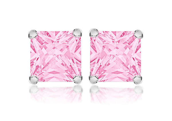 Sterling Silver Square Pink Stone Set Earrings