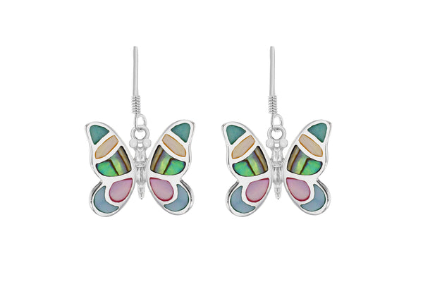 Sterling Silver Multi Shell Butterfly Drop Earrings