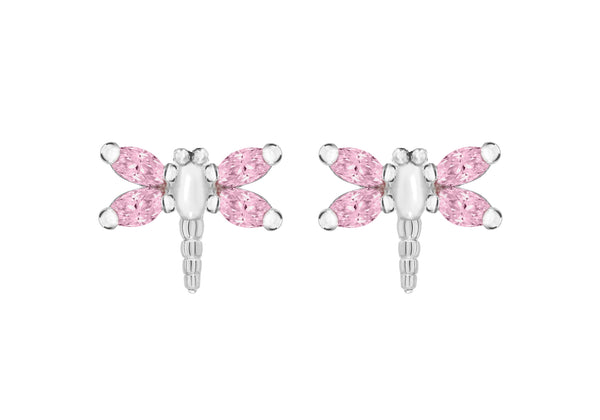 Sterling Silver Pink Zirconia Dragonfly Earrings 