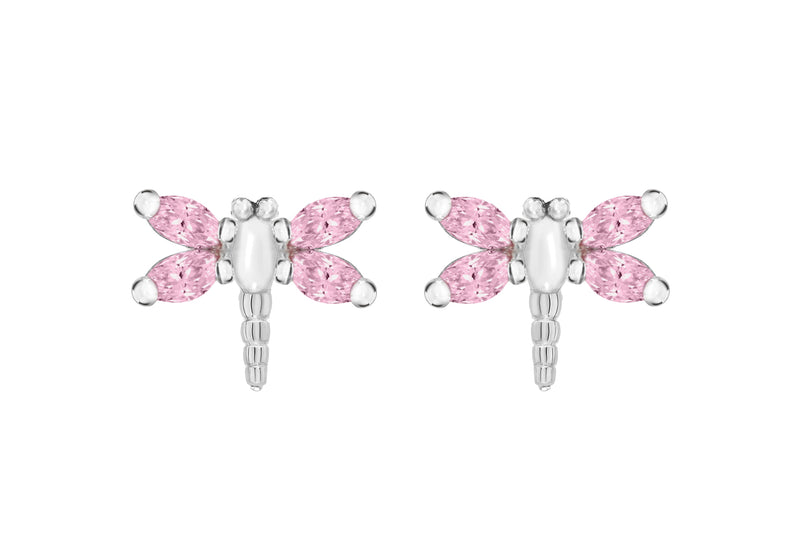 Sterling Silver Pink Zirconia Dragonfly Earrings 