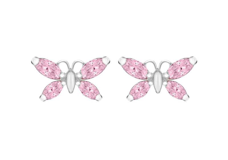 Sterling Silver Pink Zirconia Butterfly Stud Earrings