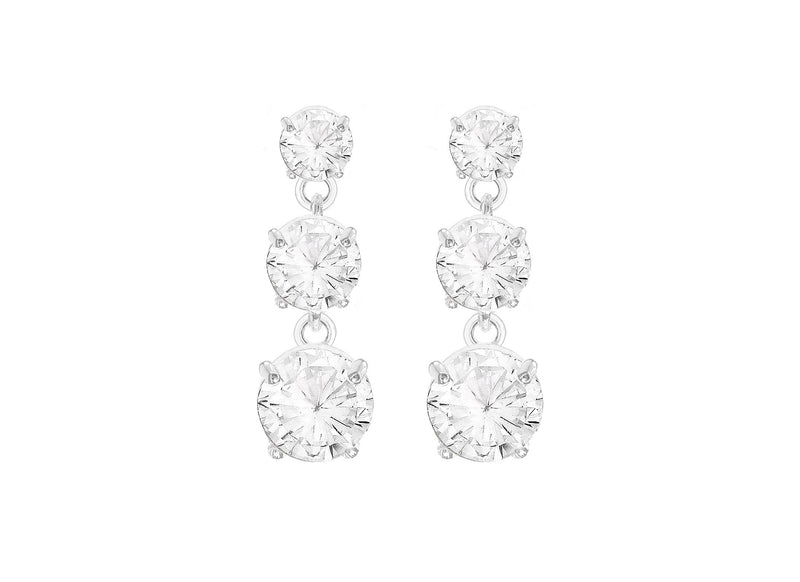 Sterling Silver Triple Zirconia  6mm x 17.5mm Drop Earrings