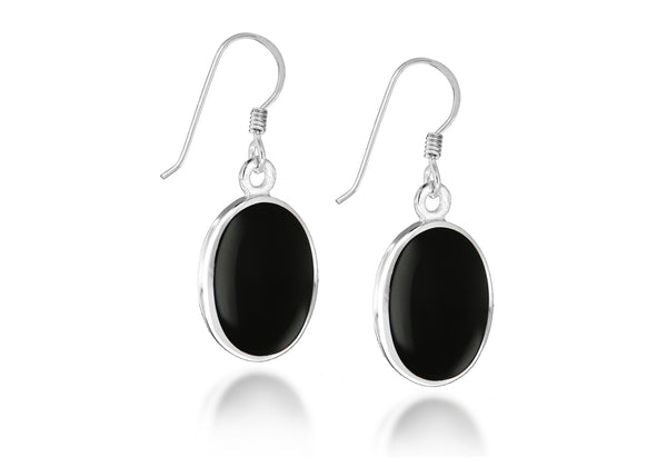 Sterling Silver 12.4mm x 32.5mm Oval Onyx Drop Earrings