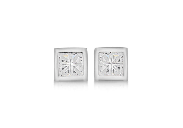 Sterling Silver Zirconia Square Stud Earrings