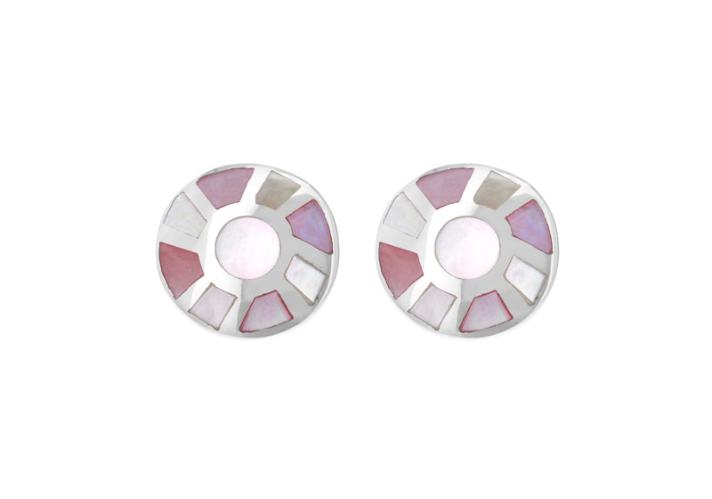 Sterling Silver Pink & White Mother of Pearl Stud Earrings 