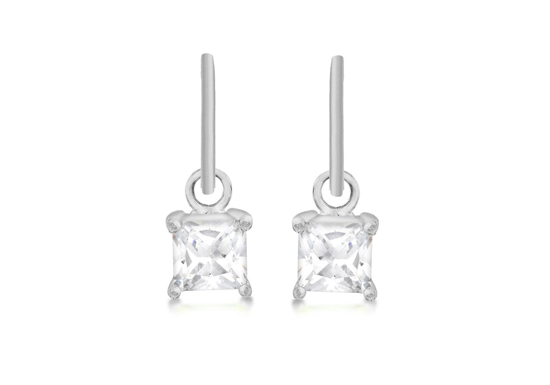 Sterling Silver 6mm x 6mm Square Zirconia  Drop Earrings