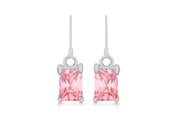 Sterling Silver Pink Zirconia  Drop Earrings