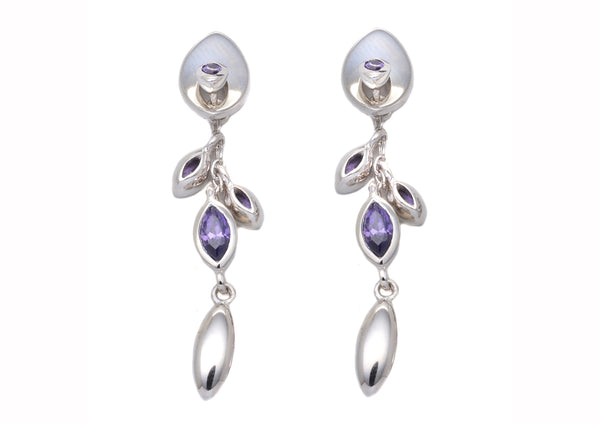 Sterling Silver Amethyst Zirconia  Drop Earrings