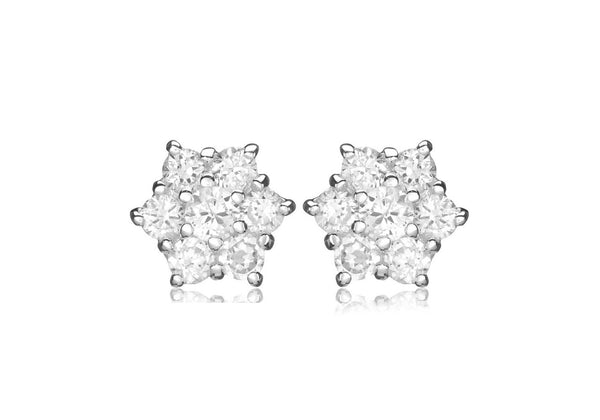 SILVER Zirconia  Cluster STUD EARRing