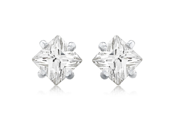 SILVER 5MM SQ Zirconia  STUD EARRing