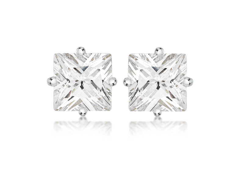 SILVER 9MM SQ Zirconia  STUD EARRing