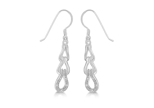 Sterling Silver Zirconia Tri-Link Drop Earrings