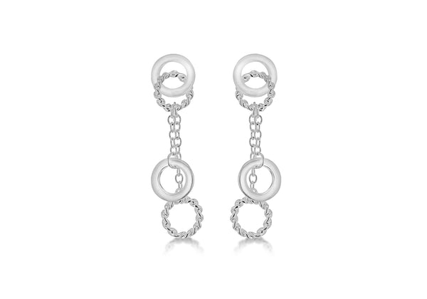 Sterling Silver Plain & Twist Circle Drop Earrings 