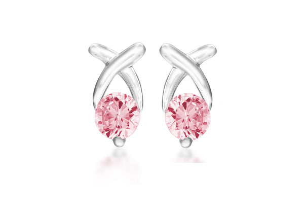 Sterling Silver Pink Zirconia  Kisss Stud Earrings