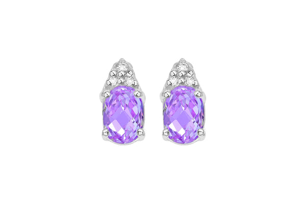 Sterling Silver White and Oval Lavender Zirconia  Stone Set Earrings