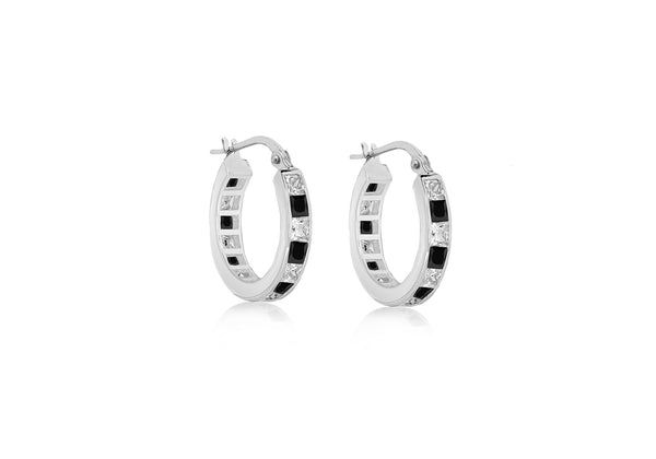 Sterling Silver Channel Set Zirconia  Creole Earrings