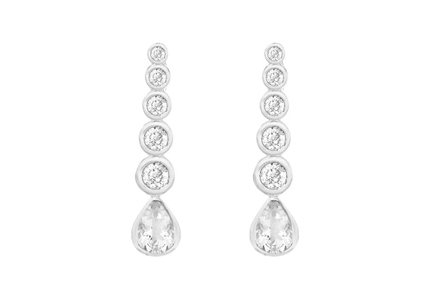 Sterling Silver Zirconia  Graduated Drop Earrings