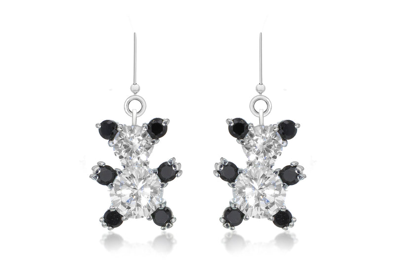 Sterling Silver Black & White Zirconia Set Teddy Drop Earrings